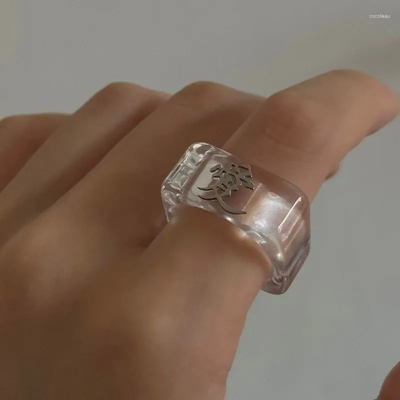 Cluster anneaux de caractère chinois love résine anneau transparent femmes cadeaux de l'amitié vintage fête punk clairement goutte