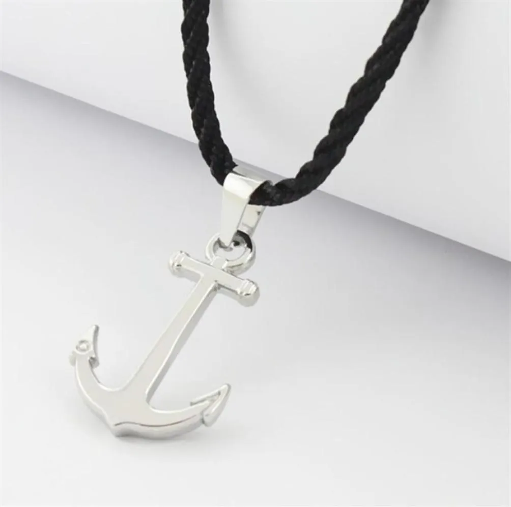 Runda Fashion IP Black en acier inoxydable Sailor Anchor Pendant Collier pour hommes bijoux avec corde en nylon 201013239c9374479