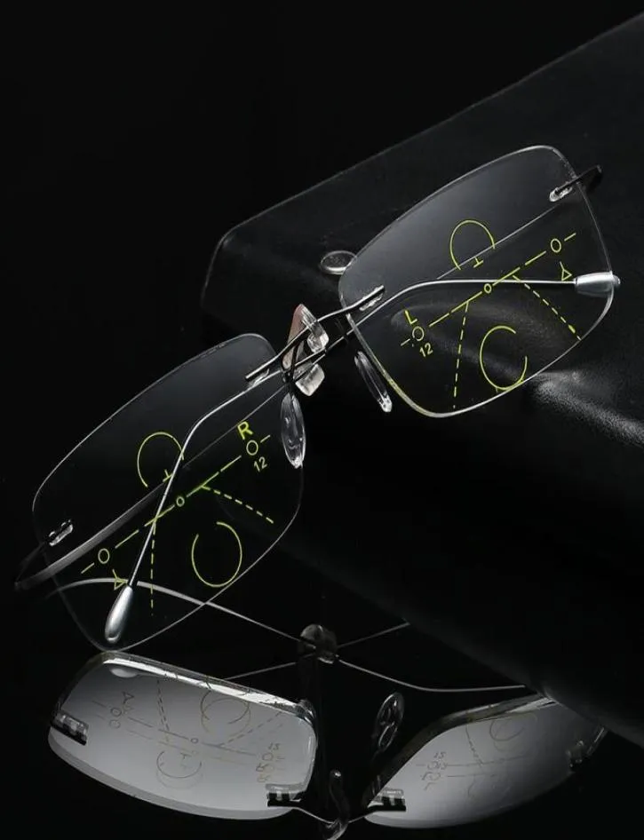 Солнцезащитные очки титановые прогрессивные многофокальные многофокусированные многофокусированные очки для чтения переход мужчинам главы гипериопия Presbyo2575598