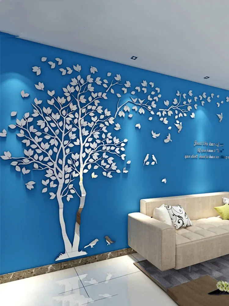 Aufkleber 3D -Baum Acrylspiegel Wandaufkleber Abziehbilder DIY Art TV -Hintergrund Wall Poster Schlafzimmer Wohnzimmer Wallstickers Home Dekoration