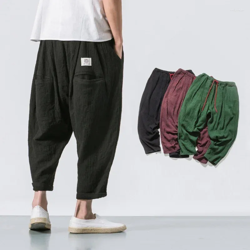 Męskie spodnie 2024 Letni chiński styl bawełniany bielizny swobodny retro mody duże sprężyste spodnie dla mężczyzn