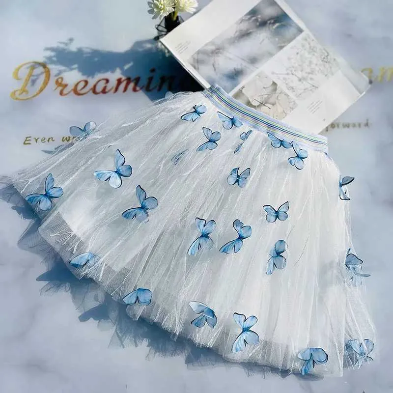 tutu jurk zomermeisjes mesh rok pastorale driedimensionale vlinder nieuwe schattige peuter meisje tutu rokken Koreaanse mode tule rok d240507