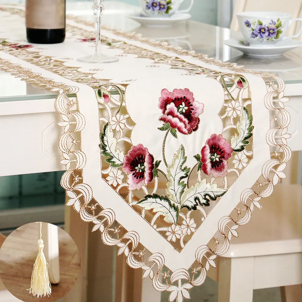 LINENS Simple Design Table Runner flagga formad broderad polyester kaffe te skrivbord bordduk placemat dekor