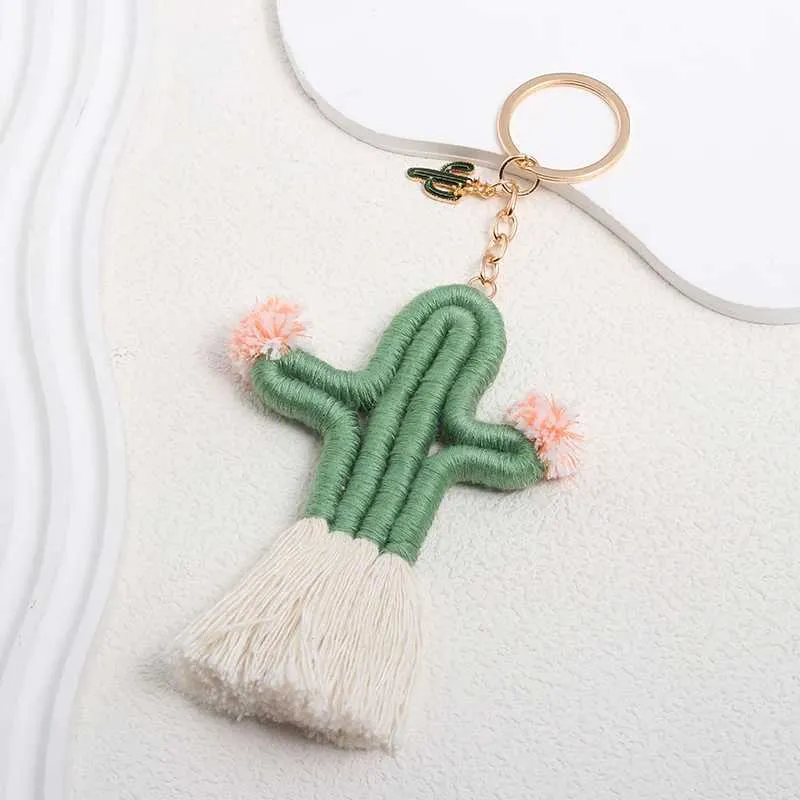 Keychains Lanyards söta ull Keychains härliga kaktus öken växt nyckelringar för kvinnor flickor vänskap gåva handgjorda handväska dekoration smycken