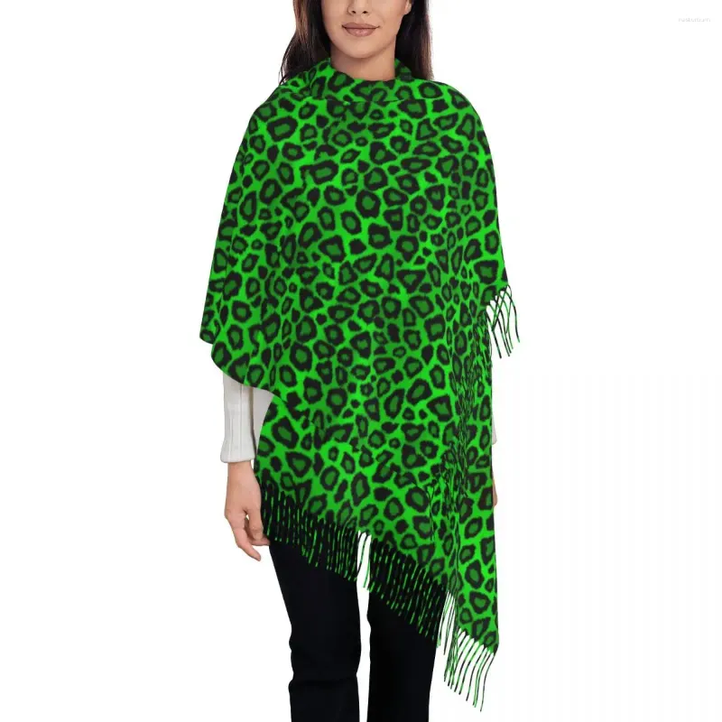 Scarves Green Leopard Scarf Outdoor Shawls Wrpas With Tassel Womens Wraps Autumn Designer Foulard