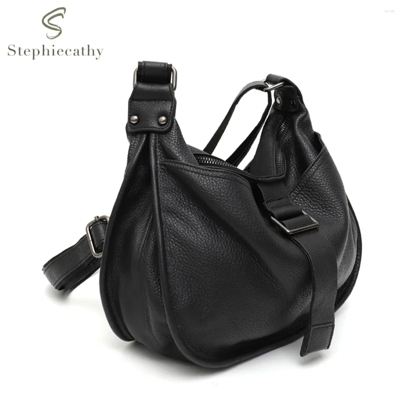 Sacs à bandouliers Femmes Style de conception Sac en cuir authentique Multi poches décontractées quotidiennes Salouchy Preppy Chic Handbag Messenger Satchel Purse