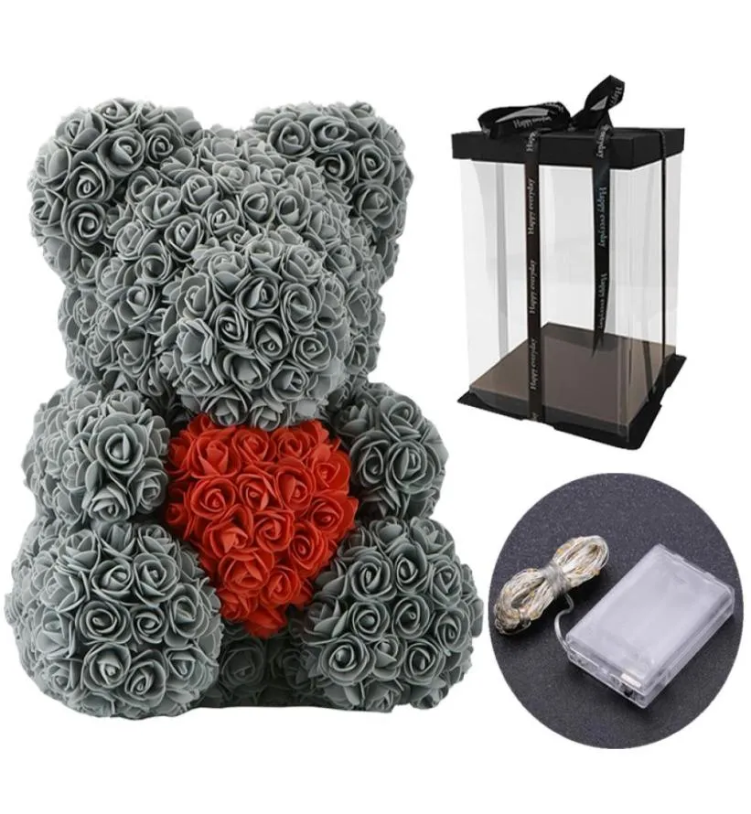 FESTIDOS DE FESTO 40CM Adorável urso de rosas com caixa de presente LED Teddy Bear Soop Soop Flower Flower Artificial Ano Novo Presentes Para Valentin8118783