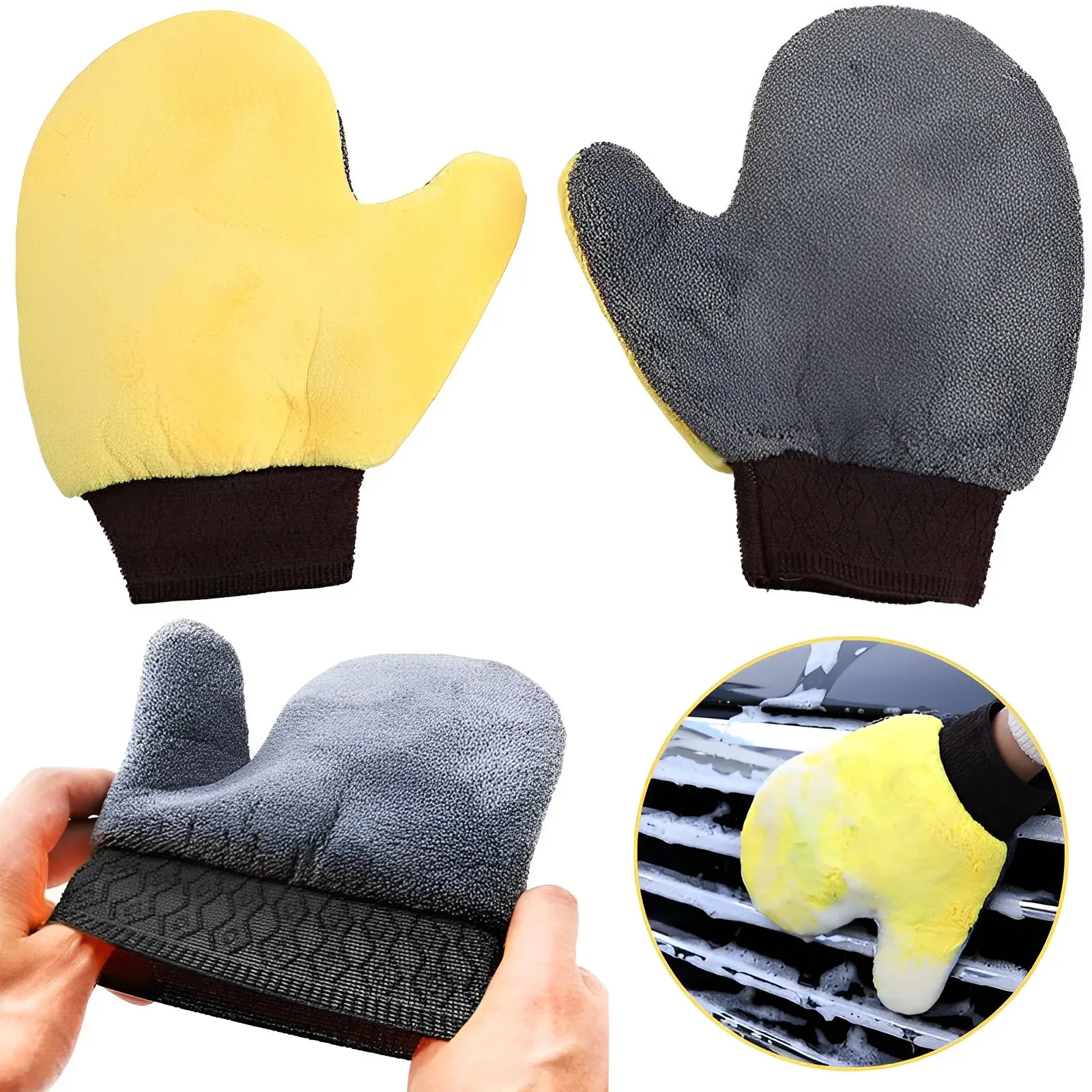 Gloves Car Cleaning Gloves Towel Soft Microfiber Chenille Water Absorption Car Body Washing Glove Duster Clearner Car Cleaning Tools