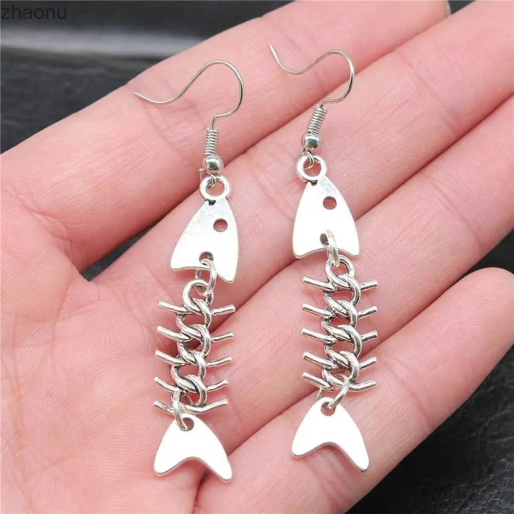 Dangle Chandelier Fashionable Handmade Simple Design Antique Silver Fishbone Pendant Earrings with Straight Transport XW