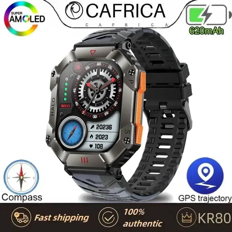 Watches CAFRICA KR80 Men's Sports Smart Watch 2.0 Inch 650mAh Battery Capacity Gift Healthy Heart Rate Blood Oxygen Compass GPS Exercise