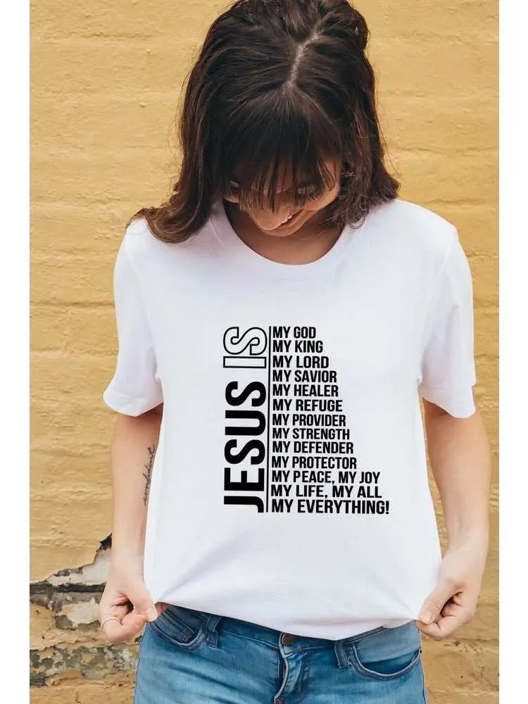 T-shirt pour femmes Jésus est mon dieu roi rything femme vintage tops harajuku chrétien t-shirt foi short strewear streetwear graphic tees fe d240507