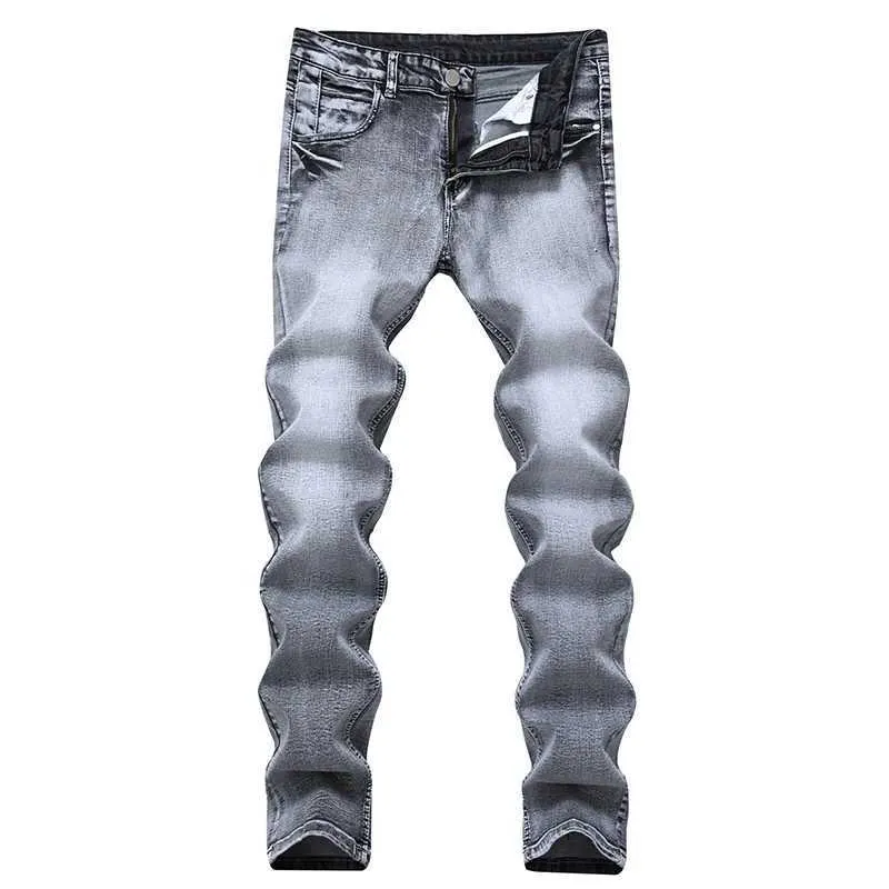 Jeans masculinos Mens cinza jeans Slim Straight Long Pants Longo Denim Versátil Stretch Casual Wear Troushers Quatro estações Tamanho grande 40 42 Y240507