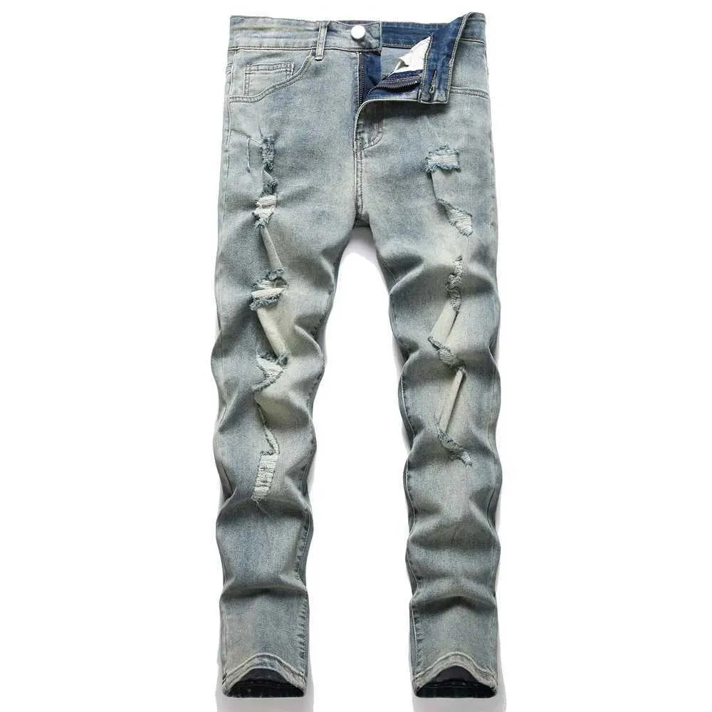 Мужские джинсы мужчины в стиле ретро -стиль расстроенные растягивающие узкие карандашные джинсы брюки хип -хоп Стильные мужские малыш