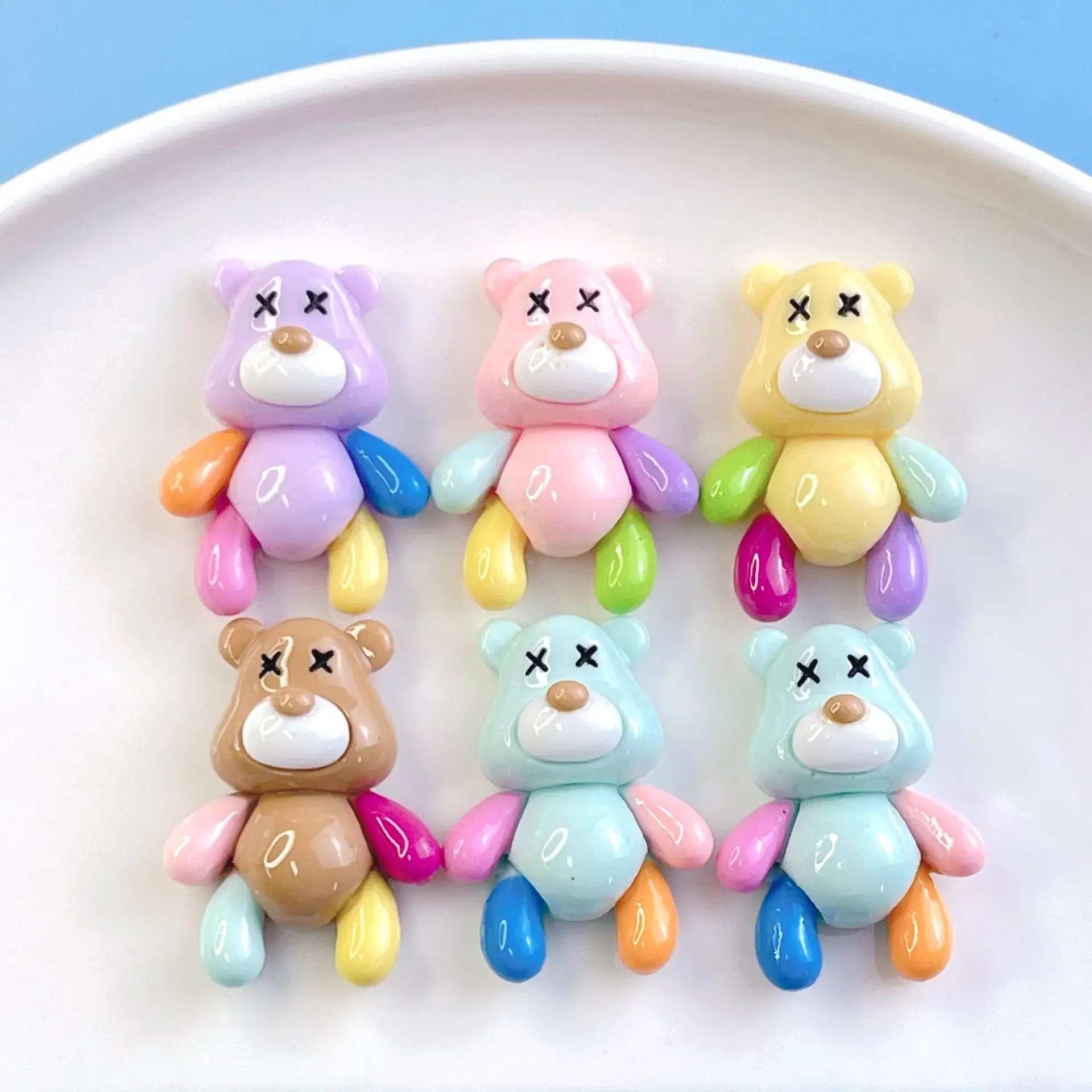 Minyatürler 100pcs Kawaii Hayvanlar Karikatür Bear Flatback Reçine Cabochons Scrapbooking Craft DIY Saç Bows Aksesuarları