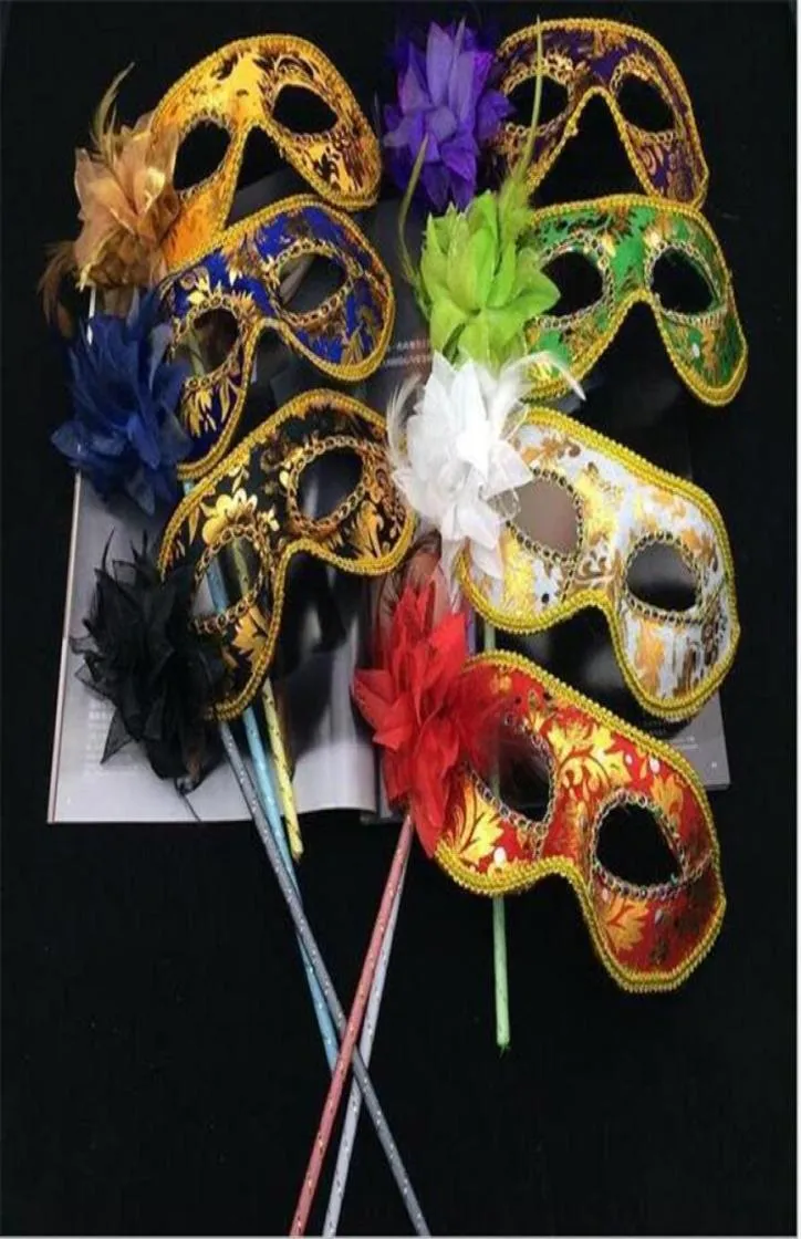 Nouveau 30pcs Venetian Half Face Flower Mask Masquerade Party on Stick Mask Sexy Halloween Christmas Dance Wedding Party Mask I0485653561
