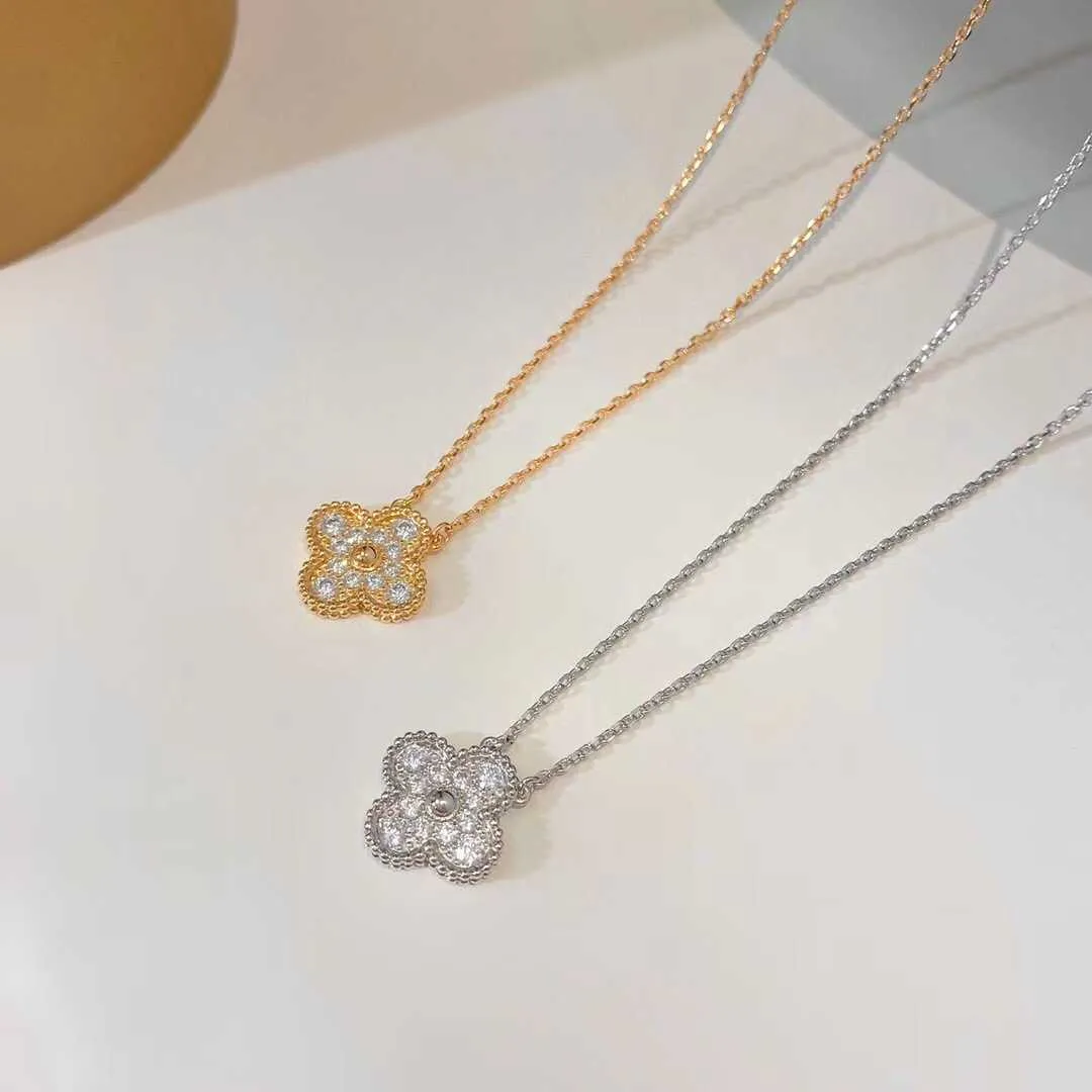 Fashion 925 Sterling Silver Van Clover Necklace مطلية مع 18K الذهب الكامل الماس Lucky Grass Stain