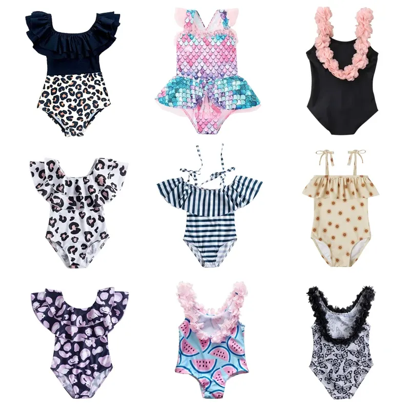 Stroje kąpielowe dziewczęta kąpielowe kostium kąpielowy One Piece Swimsuit 15t dziewczyna bez rękawów noszenie tęczową syrenę kąpielową dla dzieci letnie kostiury kąpielowe