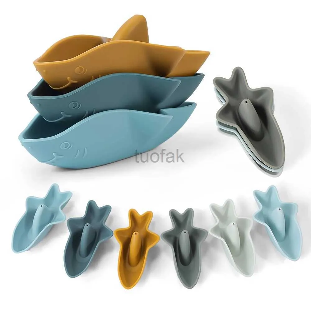 Toys de bain Tyry.hu 3 / 4pc / ensemble Baby Bath Toys Bathing Early Education Toys Cute Boat Shark Bathing Bath Tyt pour le nourrisson 0 24 mois D240507