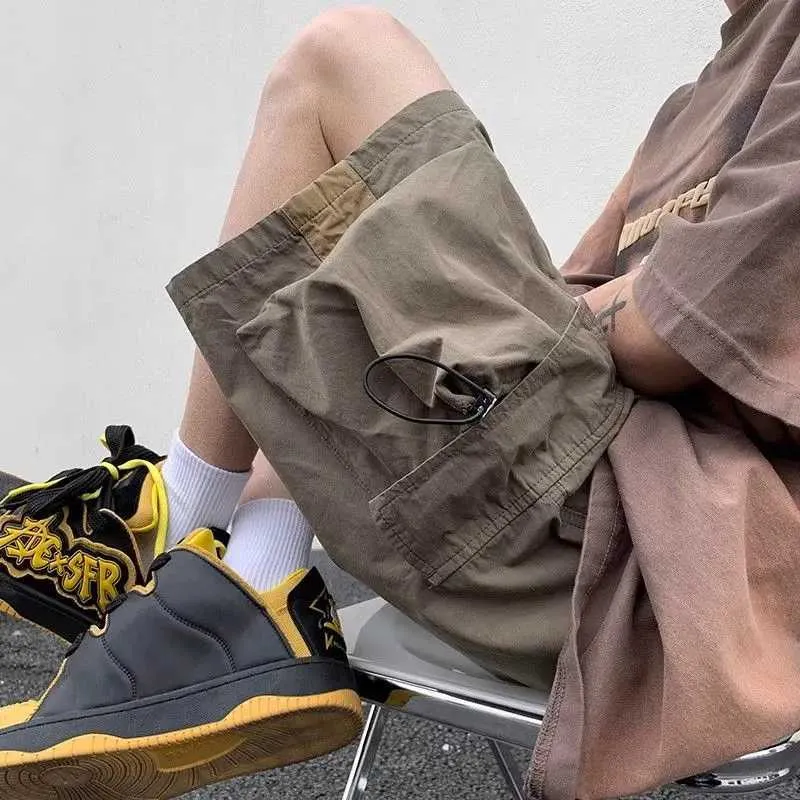 Men's Shorts Cargo Men Summer Strtwear Wide Leg Straight Bf Loose Casual Multi-Pocket Five-Point Sports Short Pant H240506