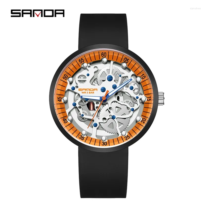 Armbanduhr Fashion Sanda Top Sport Herren Quartz Watch Silicon Band Cool Hollow abnehmbar 50 Meter wasserdichte Wrsist Uhren