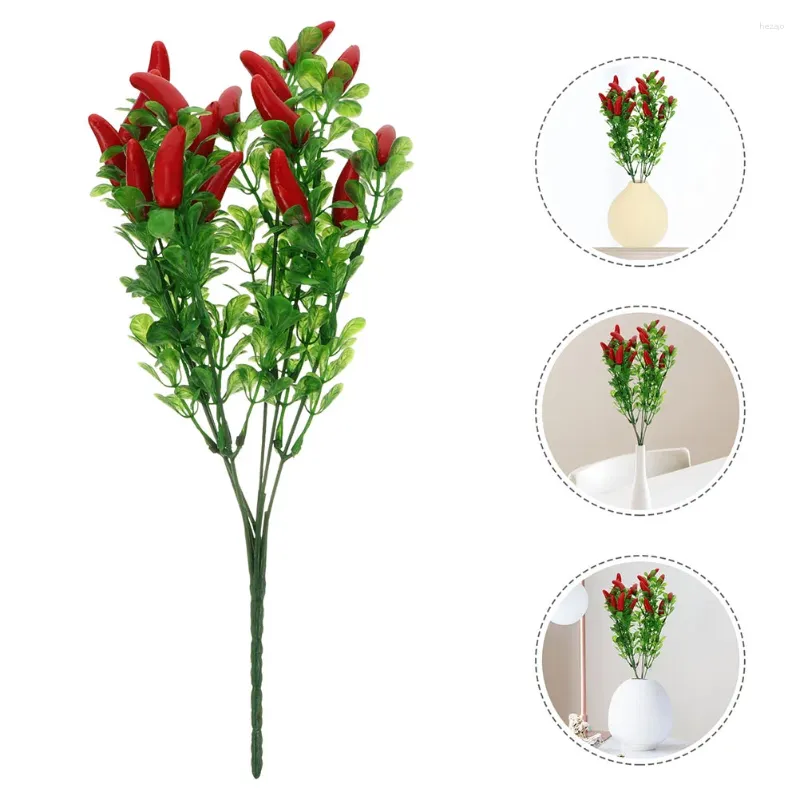 装飾的な花2 PCSシミュレートされたペッパーブーケ人工植物枝偽の唐辛子赤い茎プラスチック野菜の茎フェイク