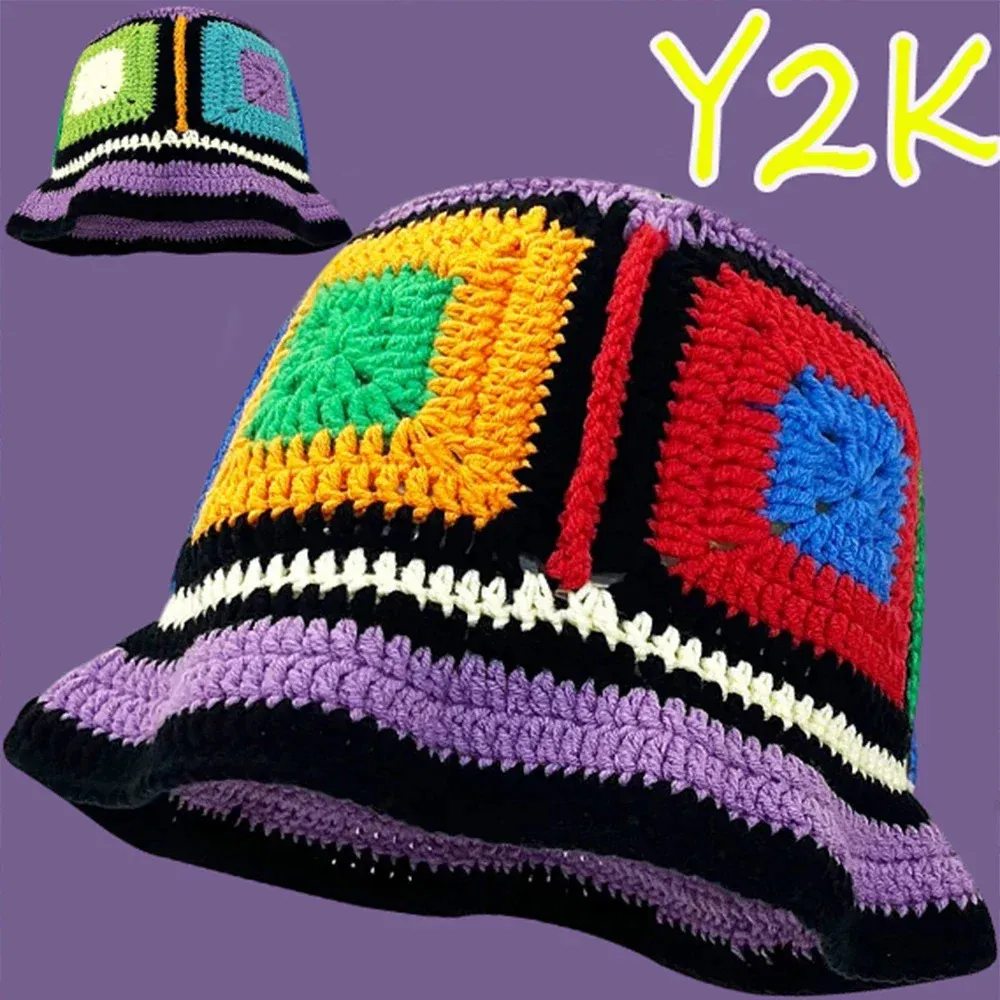 DHgate.com:2024Handmade Crochet Rainbow Bucket Hat