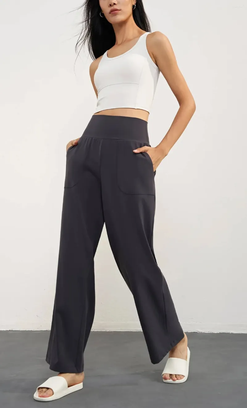Pantaloni attivi personalizzabili con logo addensato gamba larga spazzolata in alto con tasca slim tascabile sport yoga casual