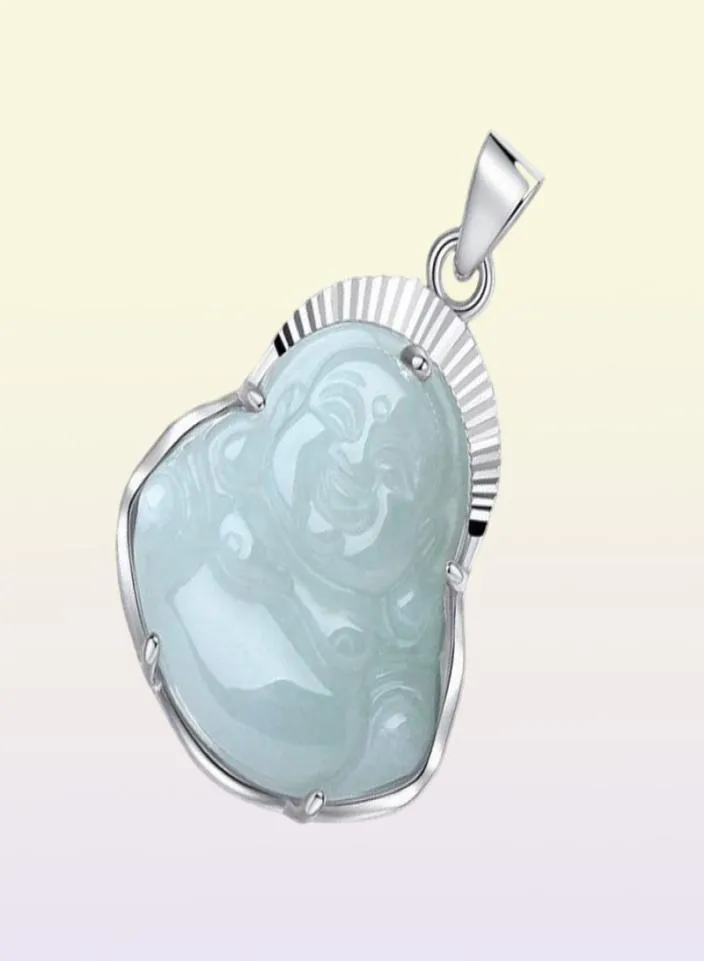 Zilver ingelegd Jade Boeddha Natuurlijk een goederenhanger met sterling ketting Maitreya Boeddha1374815