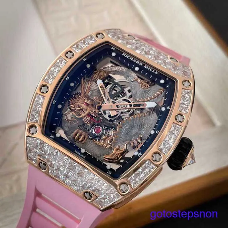 Minimalistisk RM-handledsur RM57-03 Original Diamond Rose Gold Crystal Dragon Limited Edition Leisure RM5703