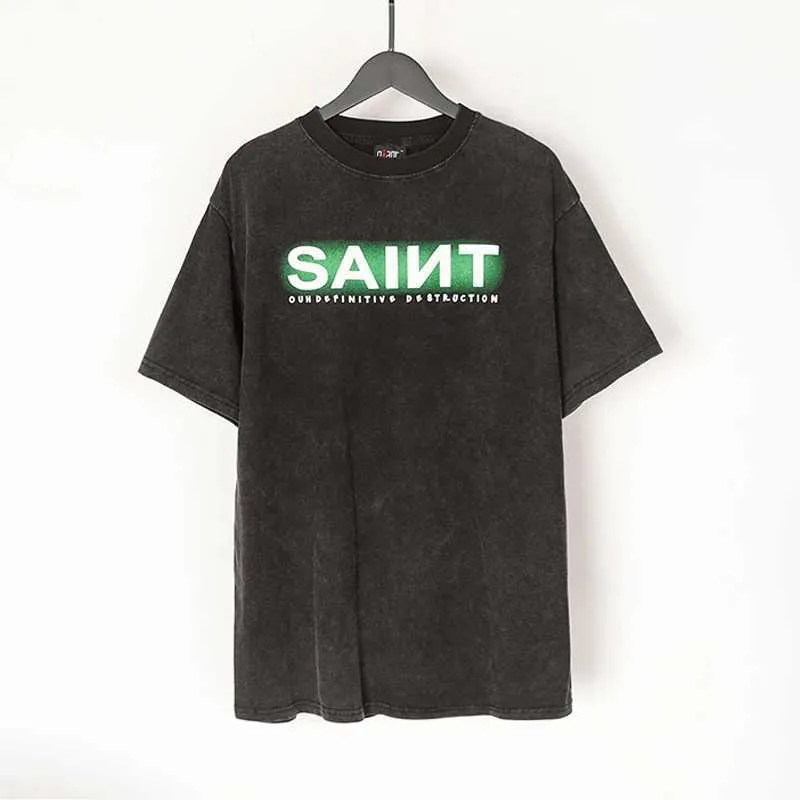 T-shirts masculins Nouveaux t-shirts Saint Michael Wash Rétro poids lourd femme femme bonne qualité printfashion couple décontracté top t-shirt j240506