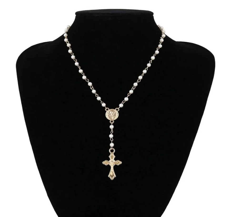 Colador católico de contas do rosário Mulheres Declaração de jóias religiosas Chain Lin Chain Chain Chaker Colar Vintage8591683