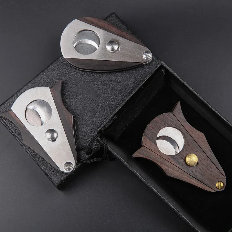Accessories Double Blade Guillotine Cigar Cutter Stainless Steel With Wood Grain Luxury Cigar Accessories Cool Gadget Gift For Men
