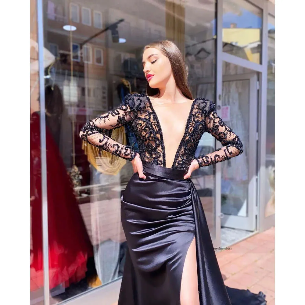 Black Prom Dress Sequins Long Sleeve Deep V Neck Backless Organza Party Gown  Plus Size from Dhgate Prom Dresses - price 311.77