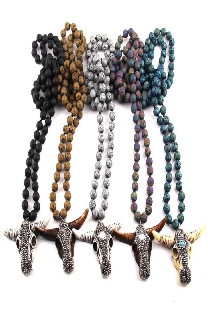 Colliers pendentifs Fashion Bohemian Tribal Bijoux Multi Lava Stones Long Noute à la main