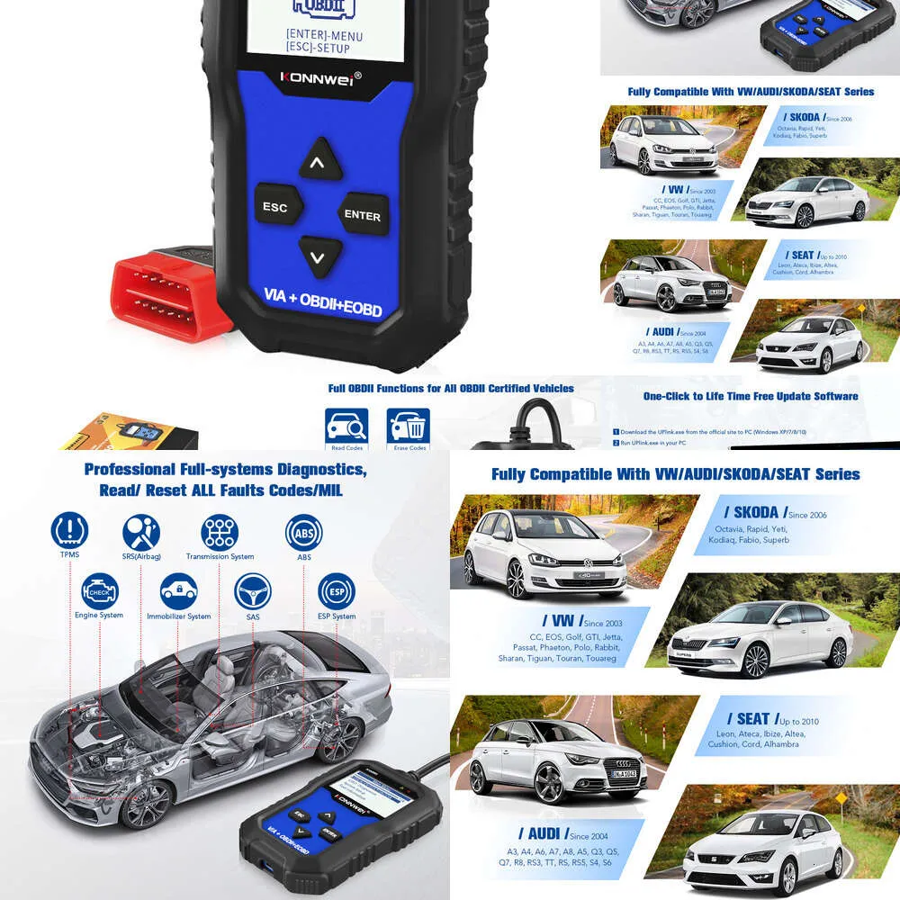New KONNWEI Kw350 Car Professional Code Reader Scanner Obd2 Auto Diagnostic Tool For Audi/Seat/Skoda/Vw Golf Obd2