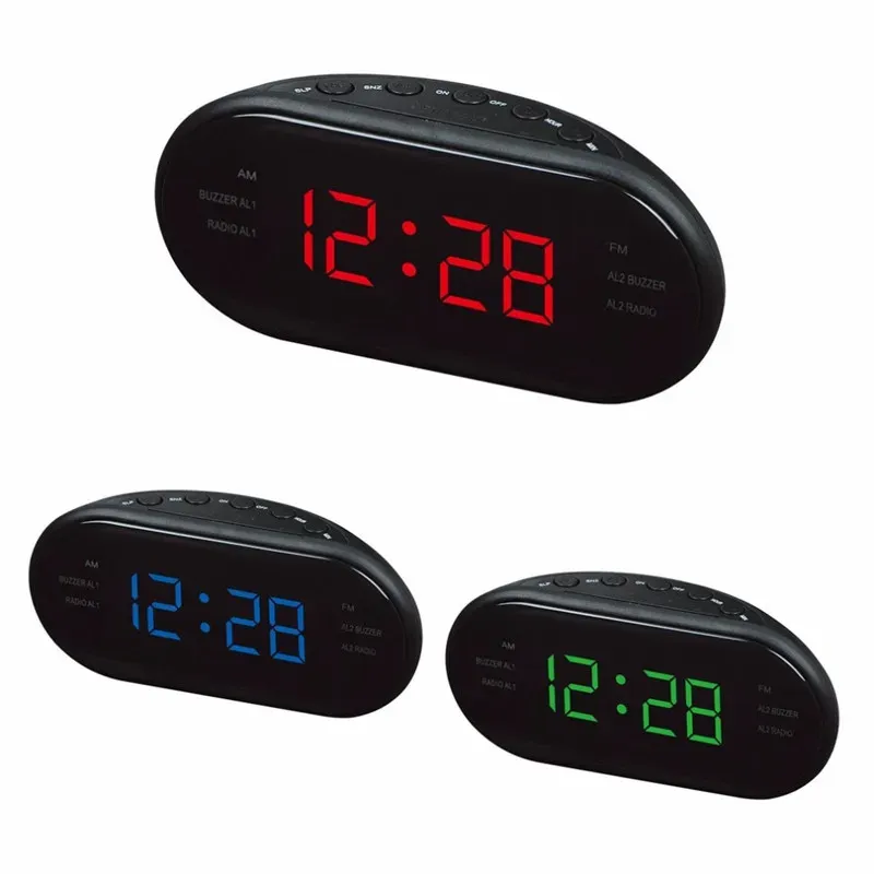 Clocks LED Alarm Clock Radio Digital AM/FM Radio Red With EU Plug Large LED Display Digital Radio Alarm Clock For Bedroom Bedside Desk