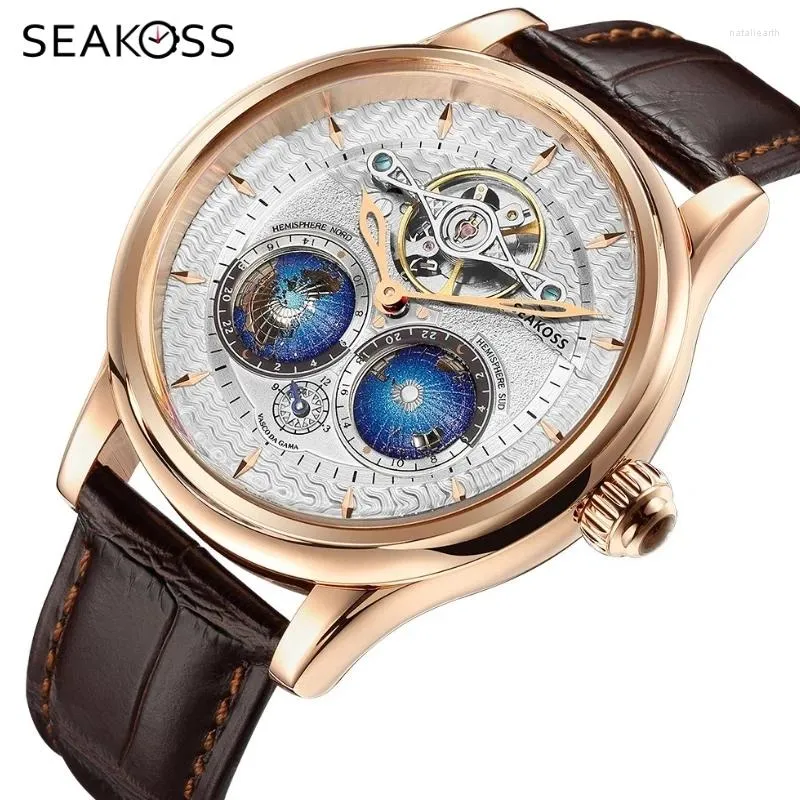 Luxury Men's Double Earth Rotating Mechanical Watch: Automatic ...