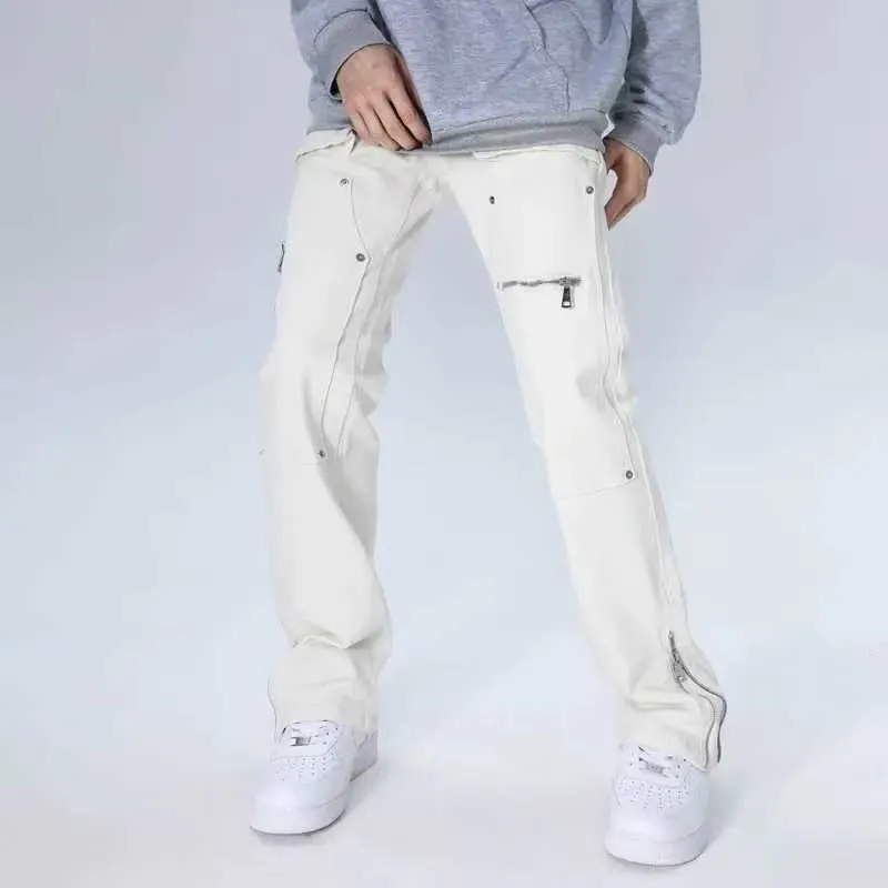 ANS 2023 Y2K Fashion White Baggy New Jeans Kpop Cargohose für Männer Kleidung gerade Knöchel Reißverschluss Frauen Lange Hosen Ropa Hombre J240507