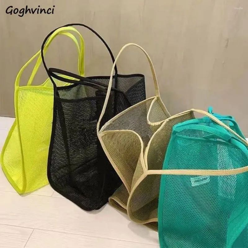 Boodschappentassen mesh vrouwen mode draagbare grote capaciteit uitgehouwen uit transparante Koreaanse ulzzang-bakken all-match shopper zakje