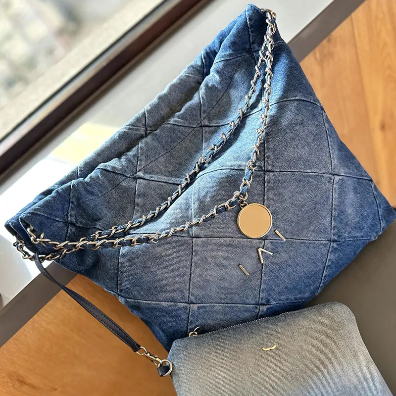 Kobiety projektantki Blue Denim Borbage Torba duża pojemność torby zakupowe Diamond Srebrna moneta