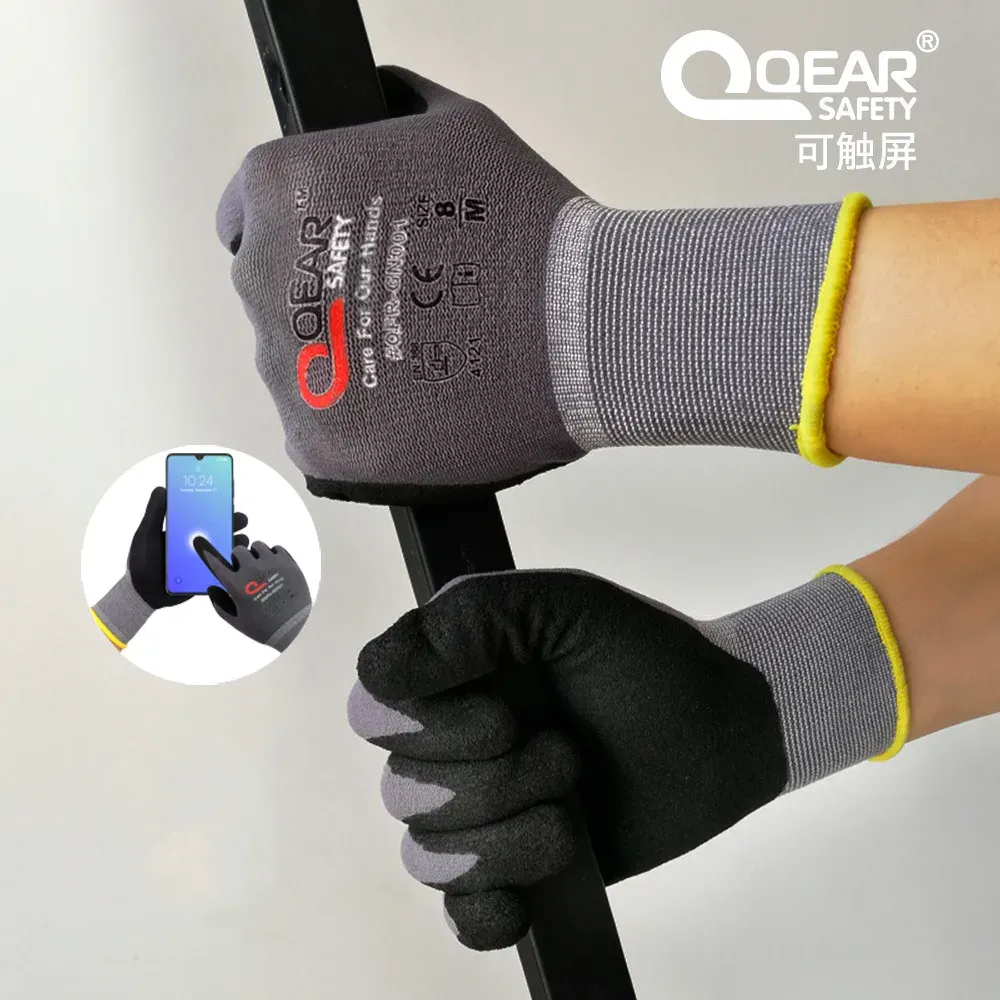 Gants Qear Safety General PULLIC Micro Sandy Nitrile Rubber Palm Palm revêtu de travail Gants, abrasion, poignée, Antihandfatigue respirante