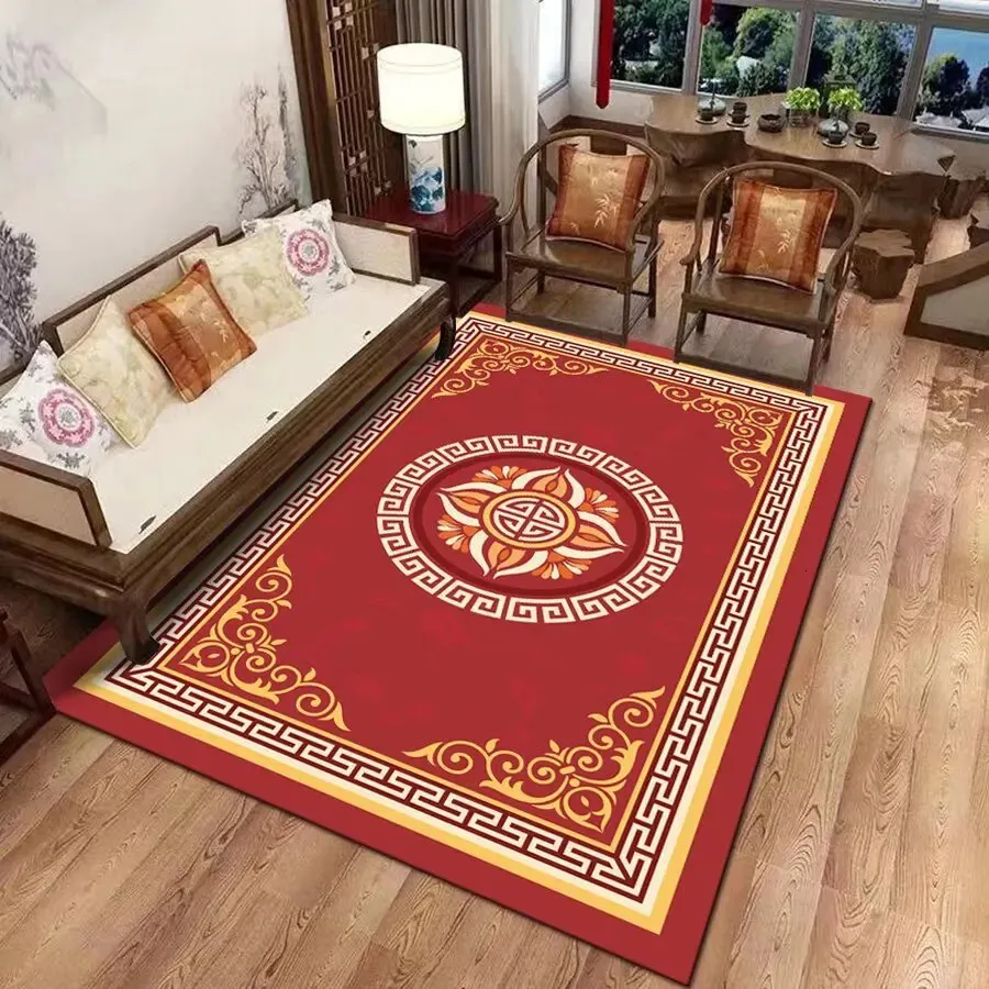 Carpete retrô de estilo chinês para a sala de estar decoração de luxo de luxo tapete de porta fácil limpo tapete grande personalizável 240419