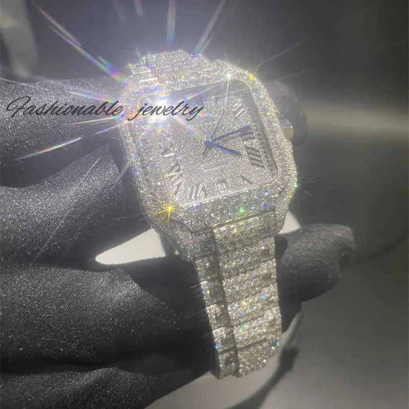 Montre mécanique en acier inoxydable personnalisé Iced out vvs Hiphop Moisanite Diamond Watch