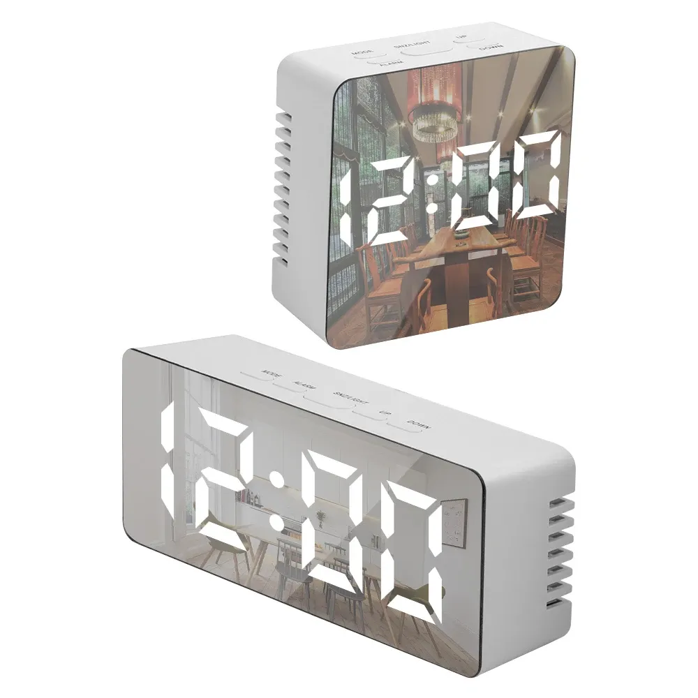 Horloges Thermomètre Miroir Corloge avec fonction de snooze Affichage de LED numérique Horloge de bureau USB Table de bureau de bureau opéré