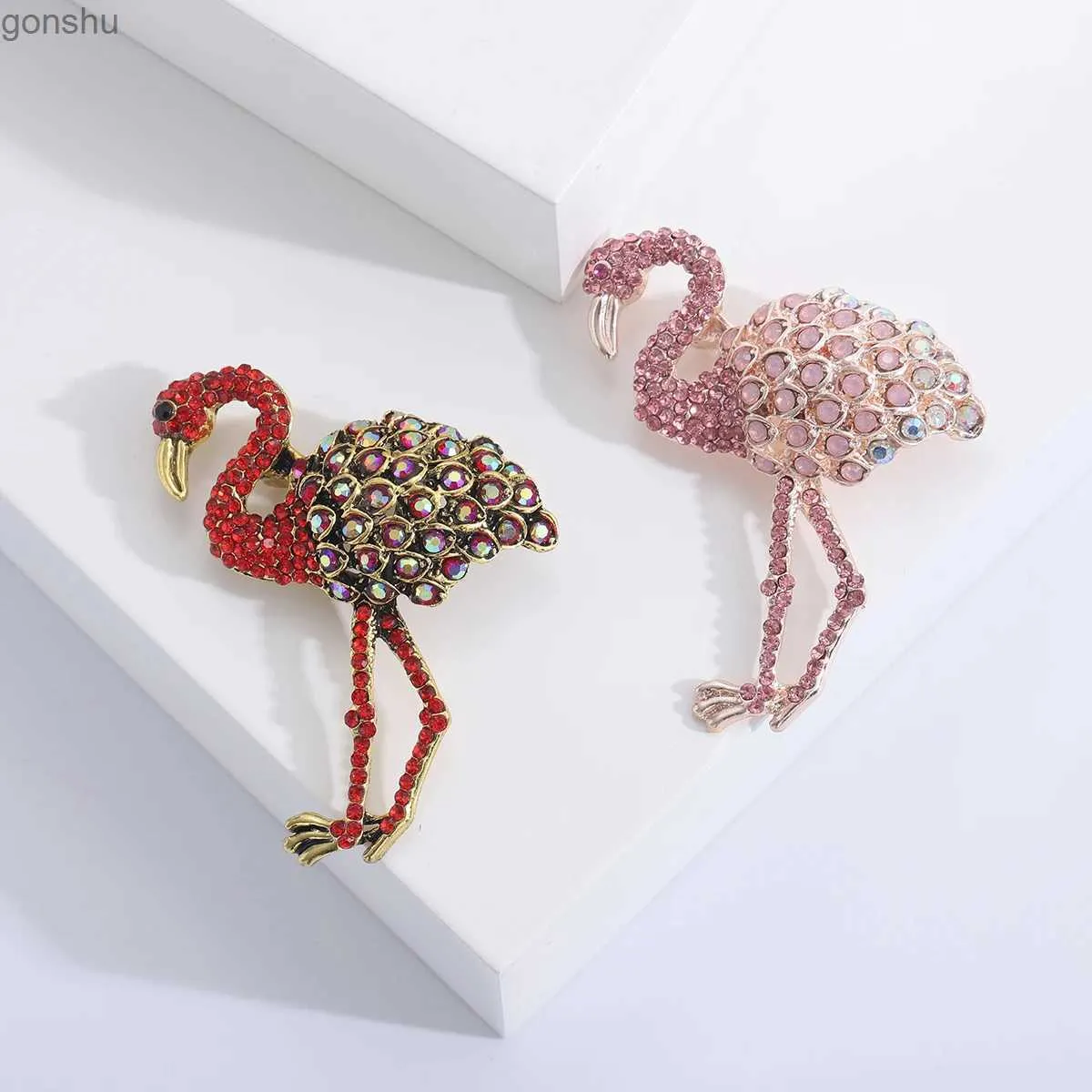 Pins Broschen Retro Mode Flamingo Brosche Rot und Rosa Legierung Strass -Fashion Accessoires WX