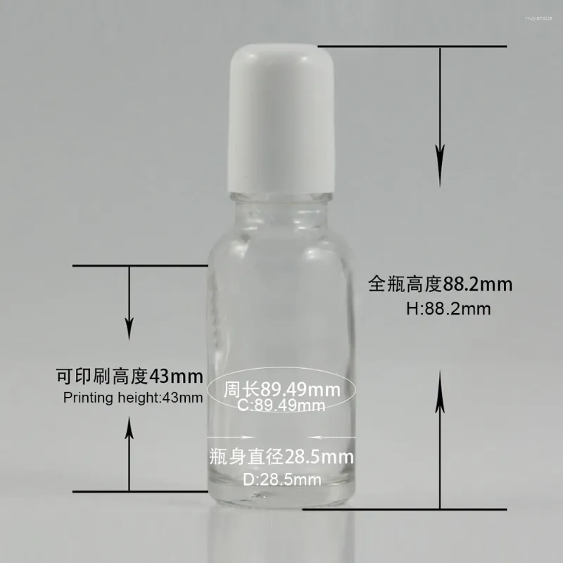 Garrafas de armazenamento garrafa de essência de óleo transparente de alta qualidade com rola de 20 ml com vidro de tampa plástica branca e bola de aço inoxidável