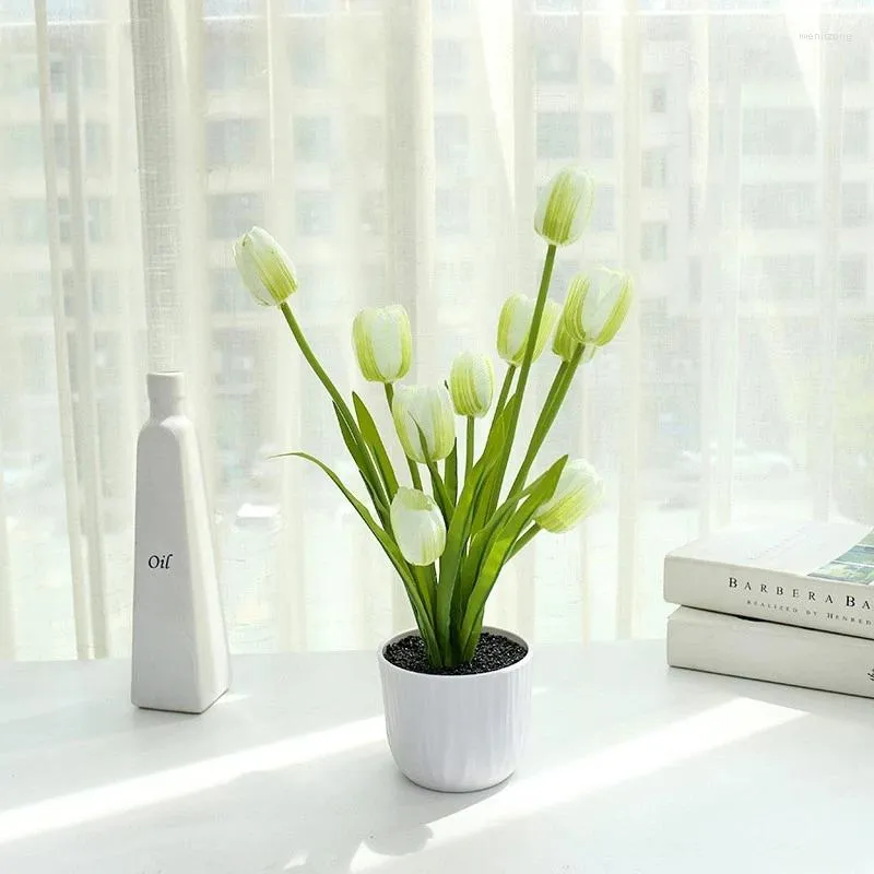 Fleurs décoratives 10 têtes de fleur artificielle tulipe de simulation petit bonsaï pot home bureau de bureau