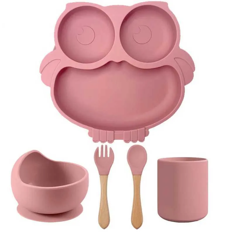 Cups Dishes Utensils Baby silicone tableware set without Bisphenol A 54 pieces solid with split baby board feeding bowl straw cup and spoon for childrens trainin