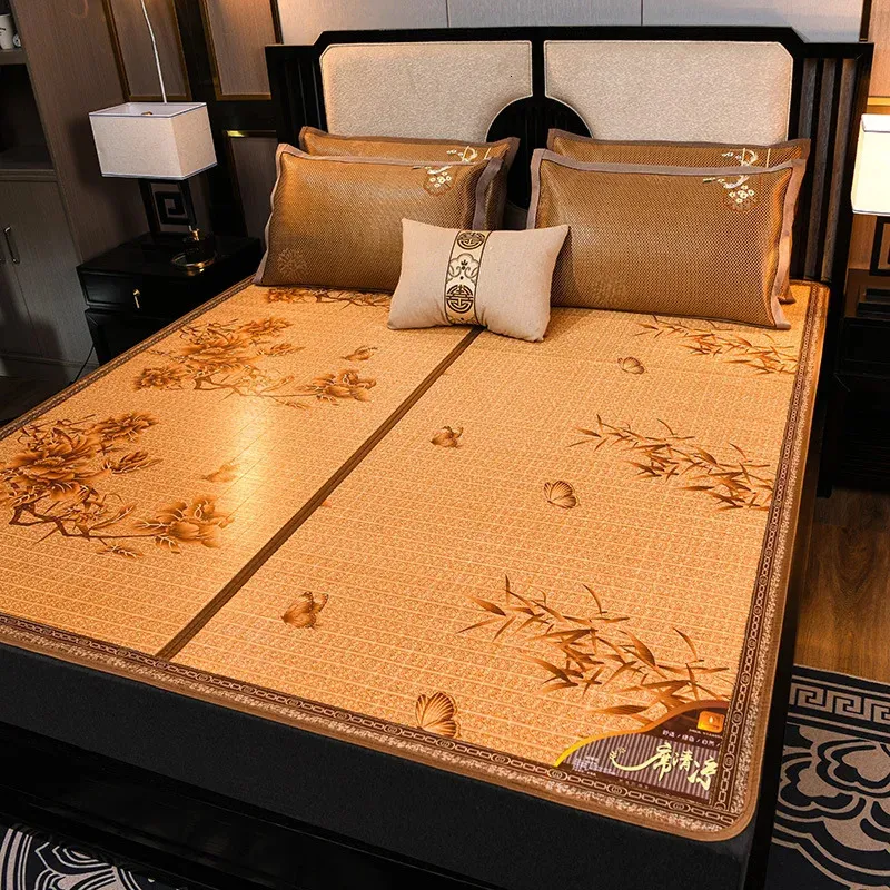 Summer Cooling mat bamboo mat rattan mat ice silk mattress double-sided folding carbon bamboo mat twin queen king full size 240506