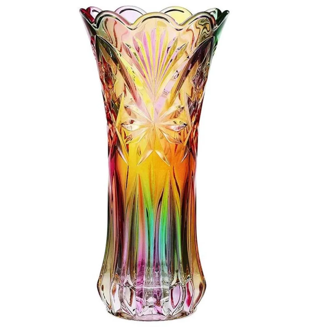 Jarrón de flores cristal cristal arcoiris arcoiris recipiente de planta decorativa bote de decoración de la mesa de decoración de la mesa de la mesa de Navidad7251003